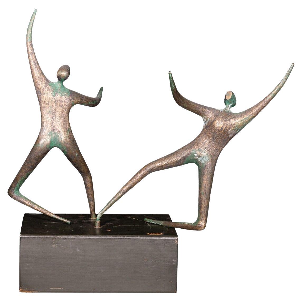 Vintage Mid-Century Modern Curtis Jere Dancers Signed Brass Table Sculpture For Sale