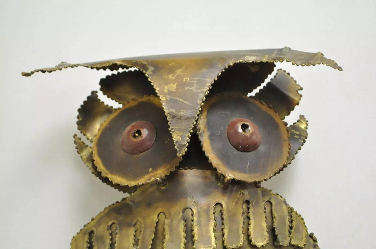 Escultura de pared búho estilo Brutalista Vintage Mid Century Modern Curtis Jere Desconocido en venta