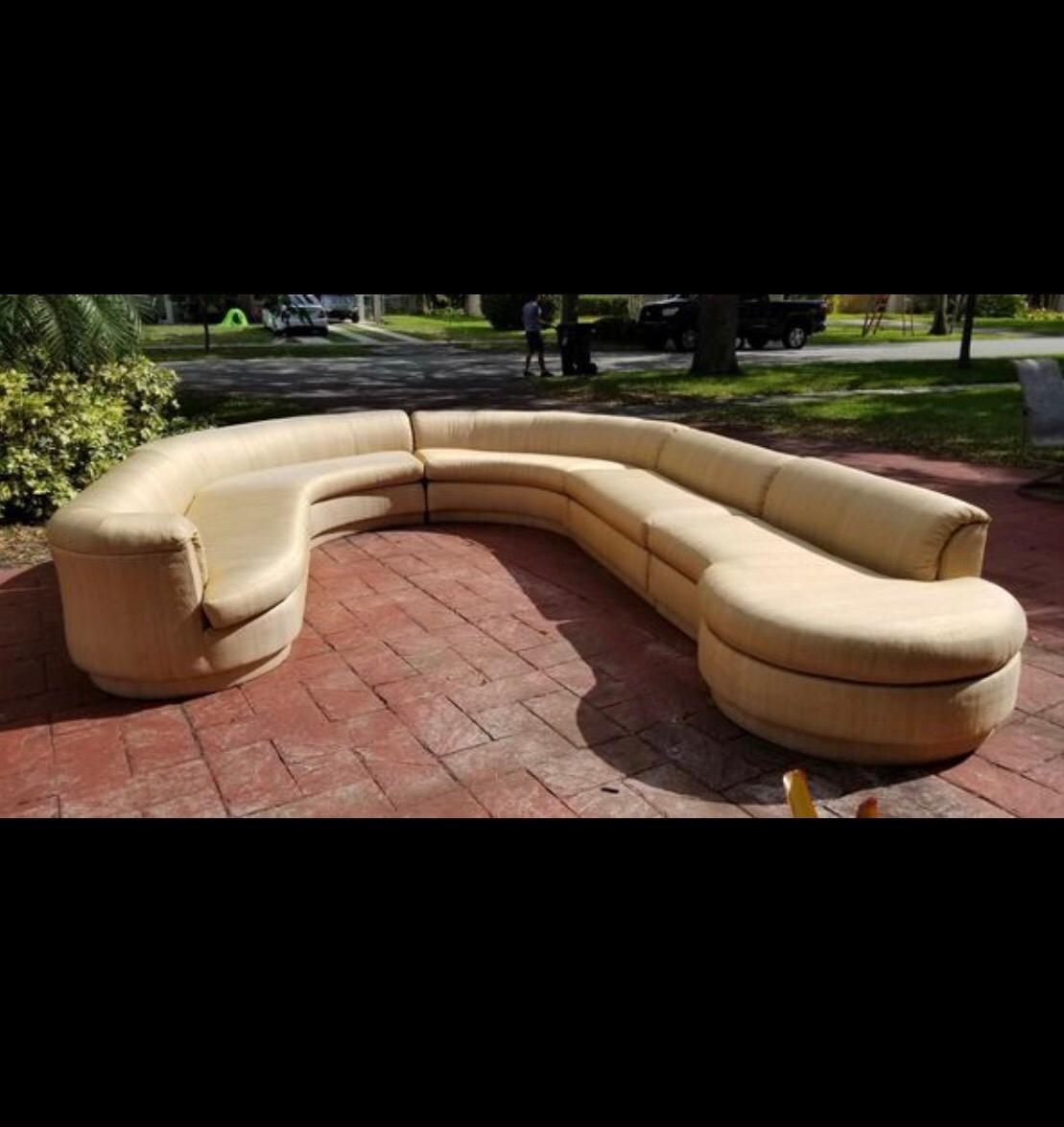 Upholstery Vintage Mid Century Modern Curved 5 Piece Circular Serpentine Sectional Sofa