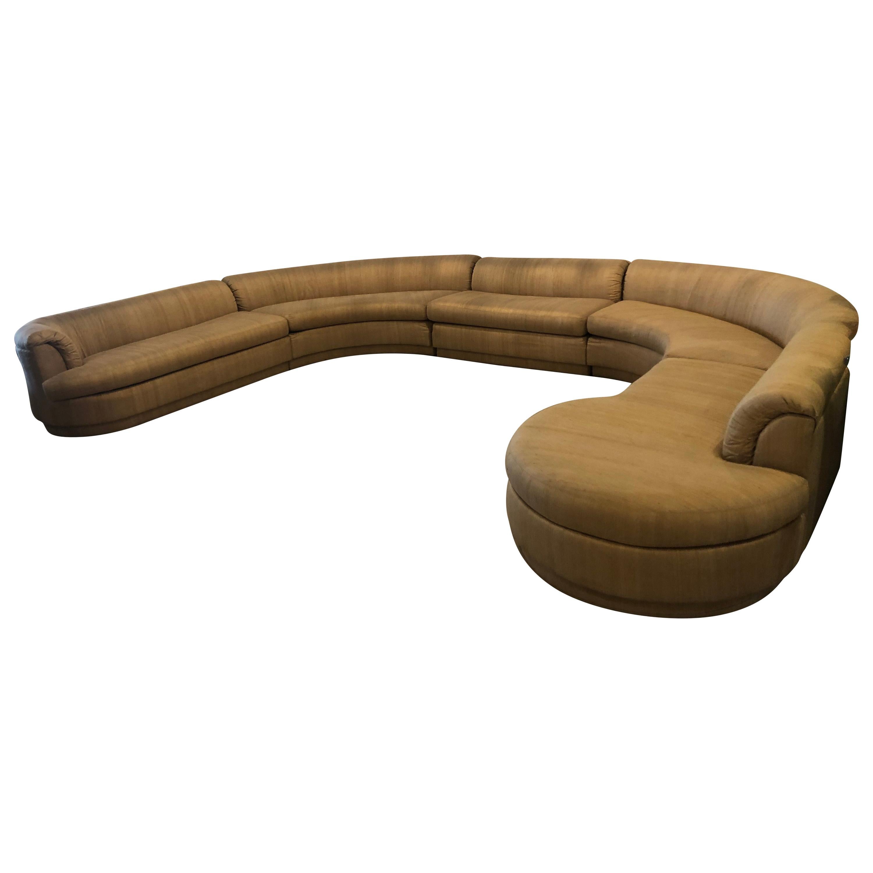 Vintage Mid Century Modern Curved 5 Piece Circular Serpentine Sectional Sofa