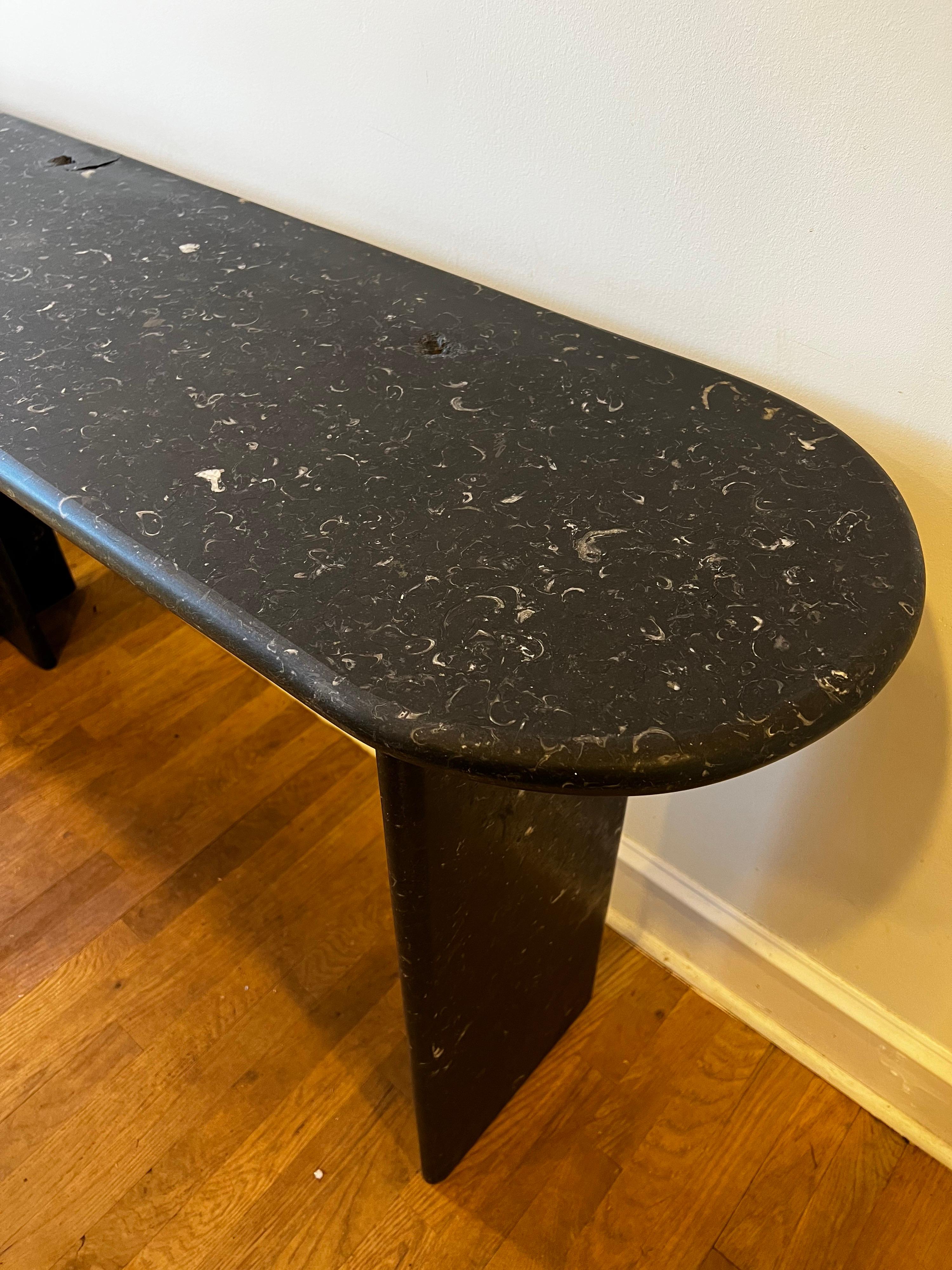 Vintage Mid Century Modern Curved Black Marble Console/Entry Table For Sale 2