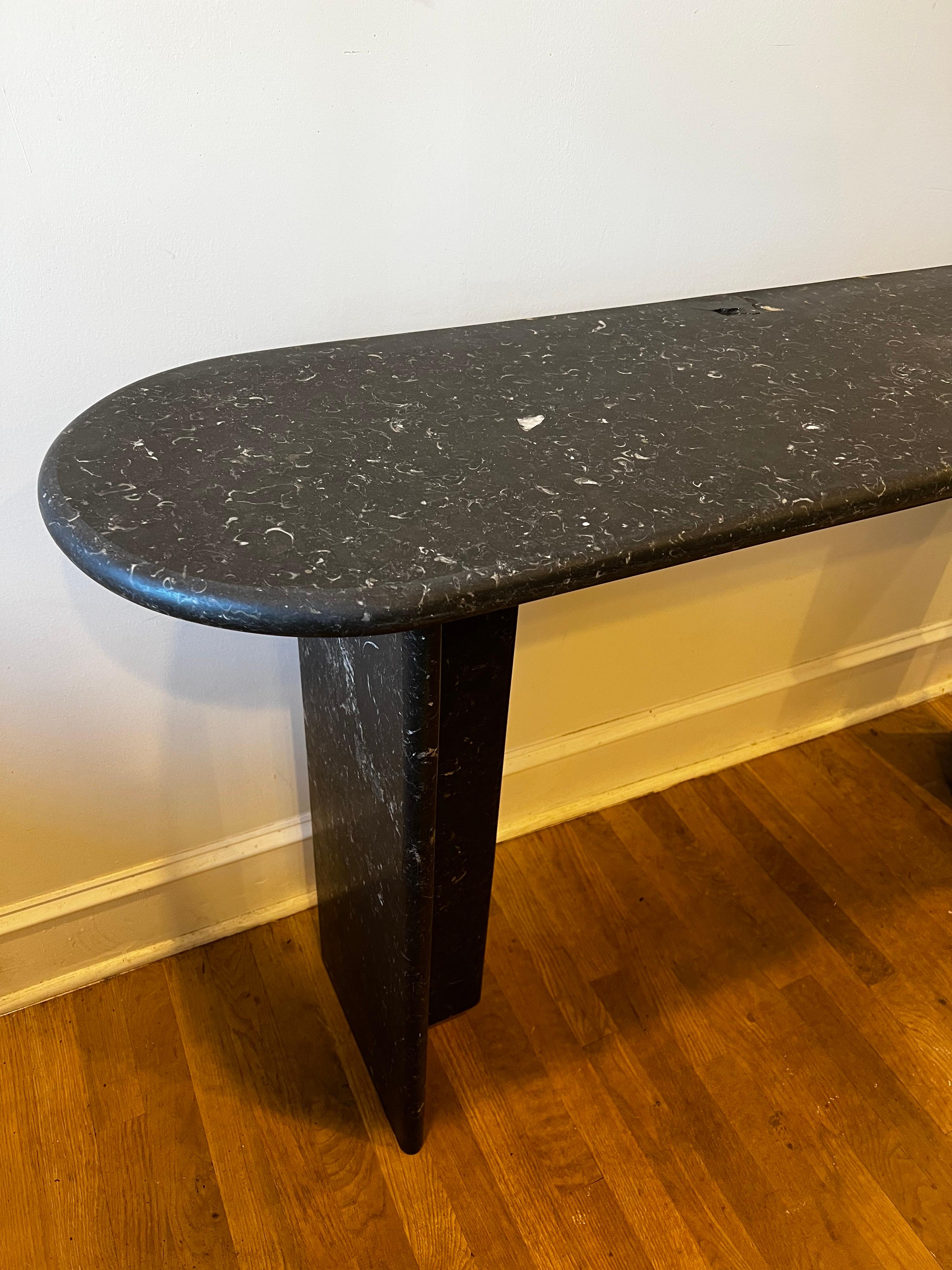 Vintage Mid Century Modern Curved Black Marble Console/Entry Table For Sale 3