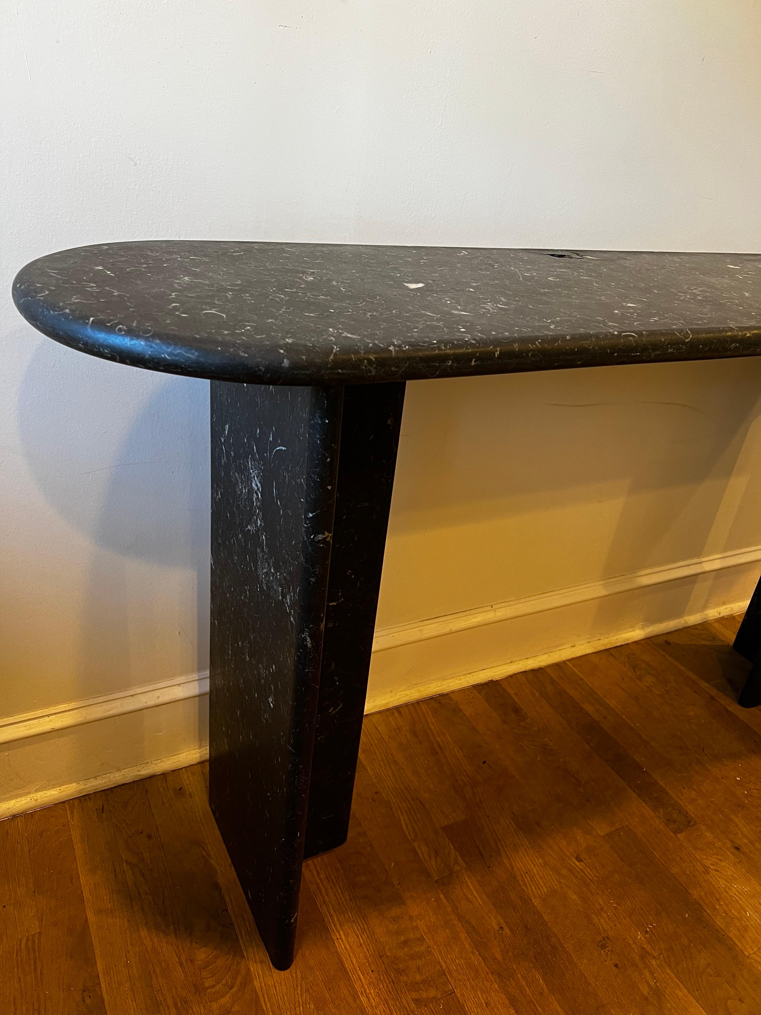 Vintage Mid Century Modern Curved Black Marble Console/Entry Table For Sale 4