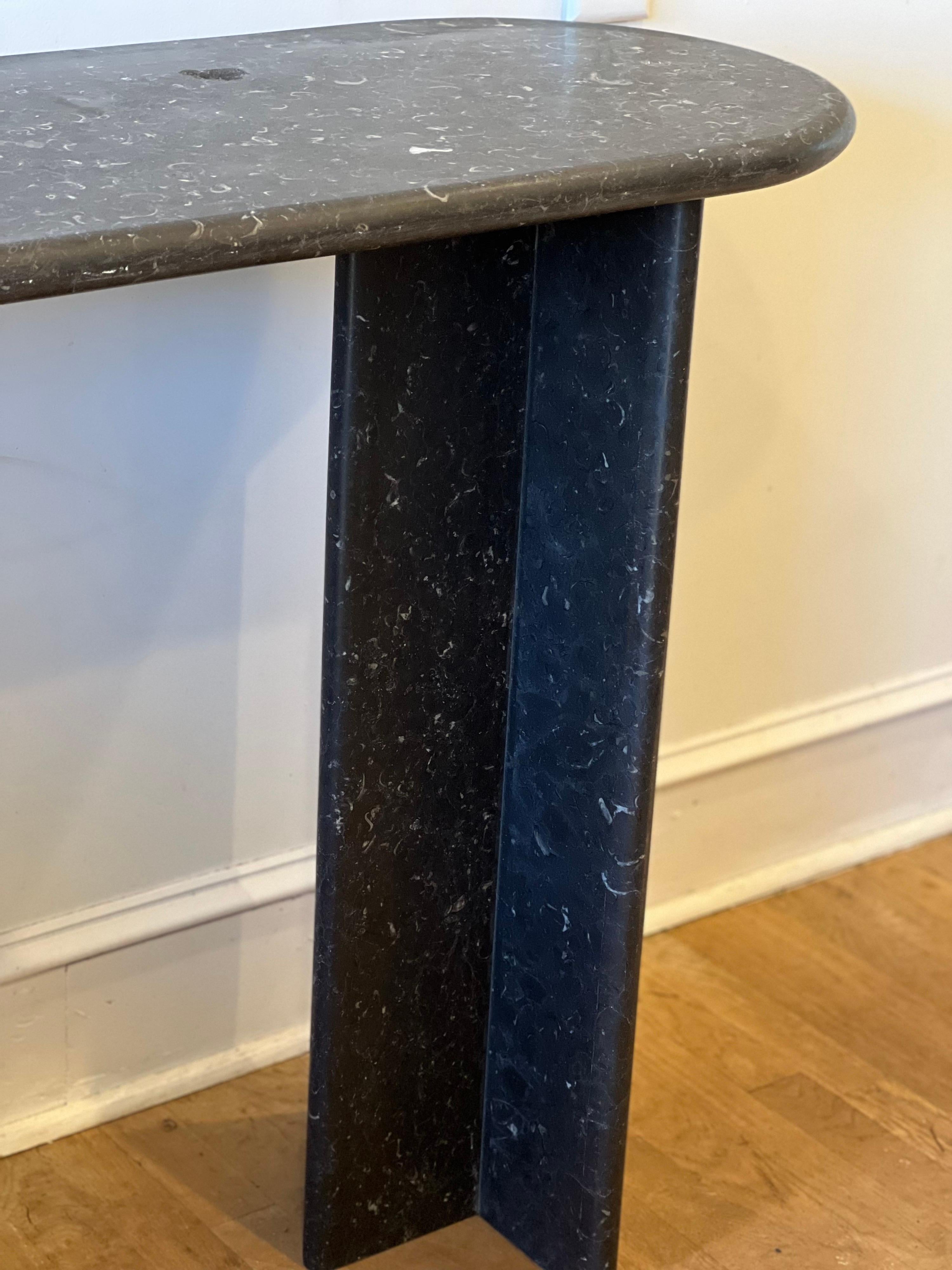 Vintage Mid Century Modern Curved Black Marble Console/Entry Table For Sale 5