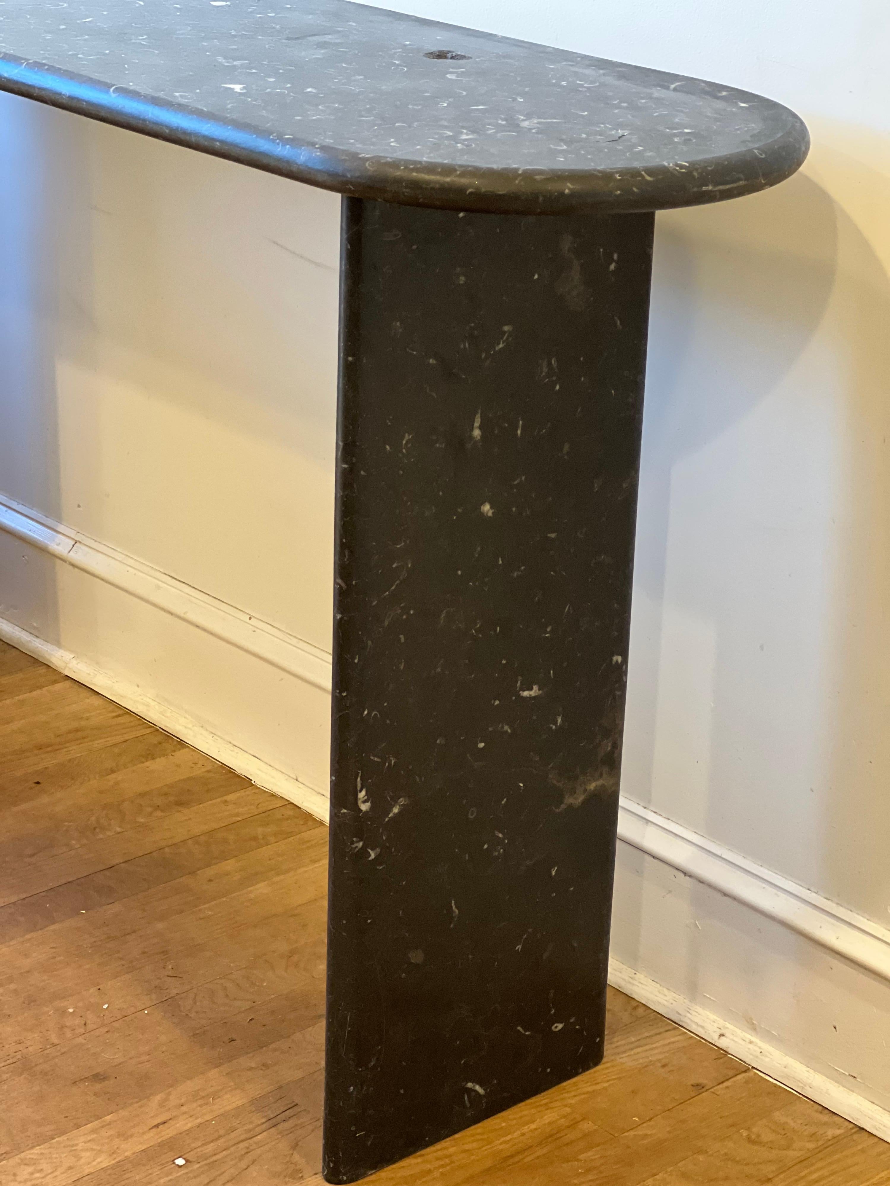 Colombian Vintage Mid Century Modern Curved Black Marble Console/Entry Table For Sale