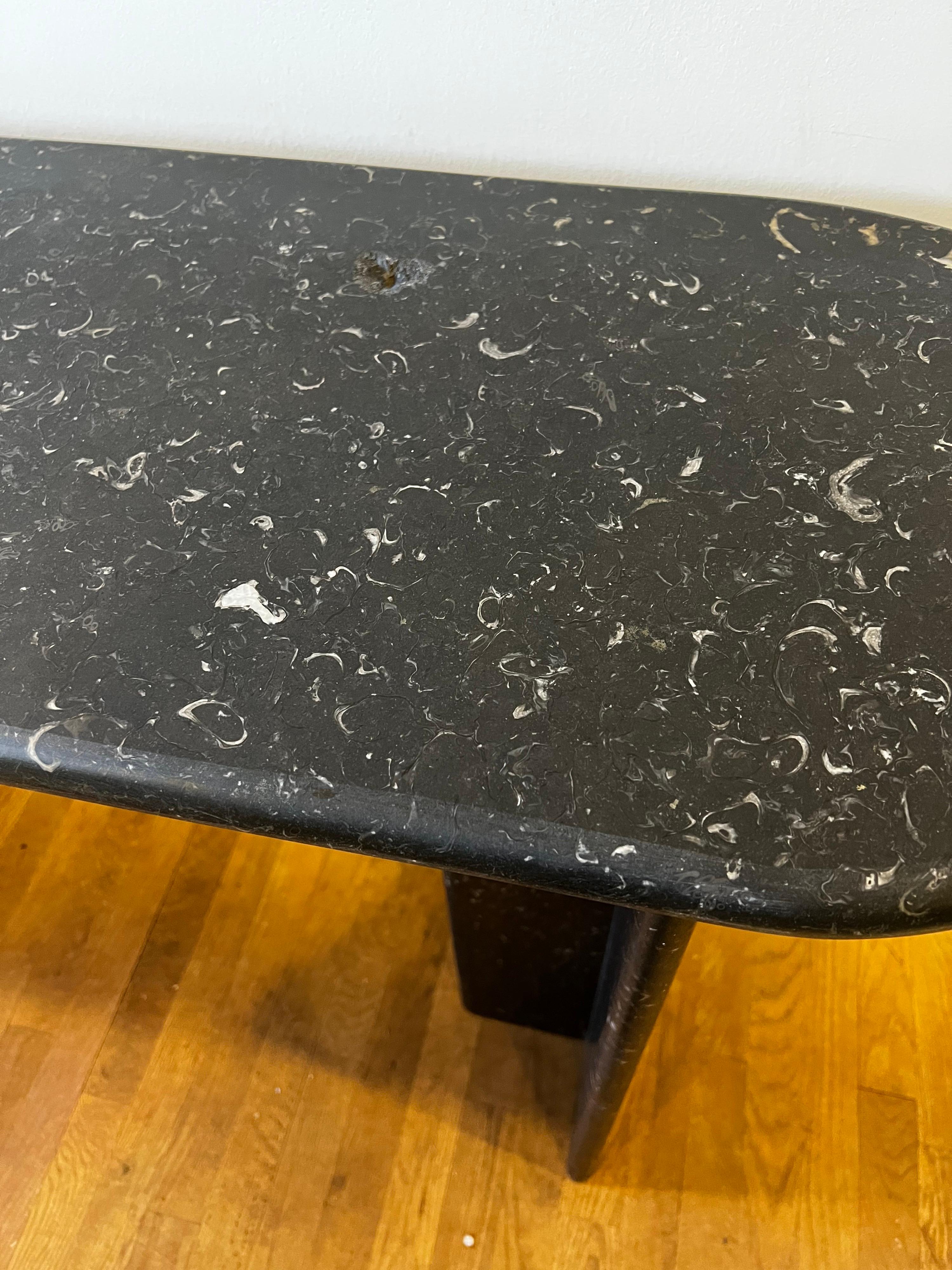 Vintage Mid Century Modern Curved Black Marble Console/Entry Table In Good Condition For Sale In Los Angeles, CA
