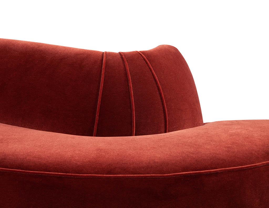 Vintage Mid-Century Modern Curved Sofa in Rustic Red Mohair 2