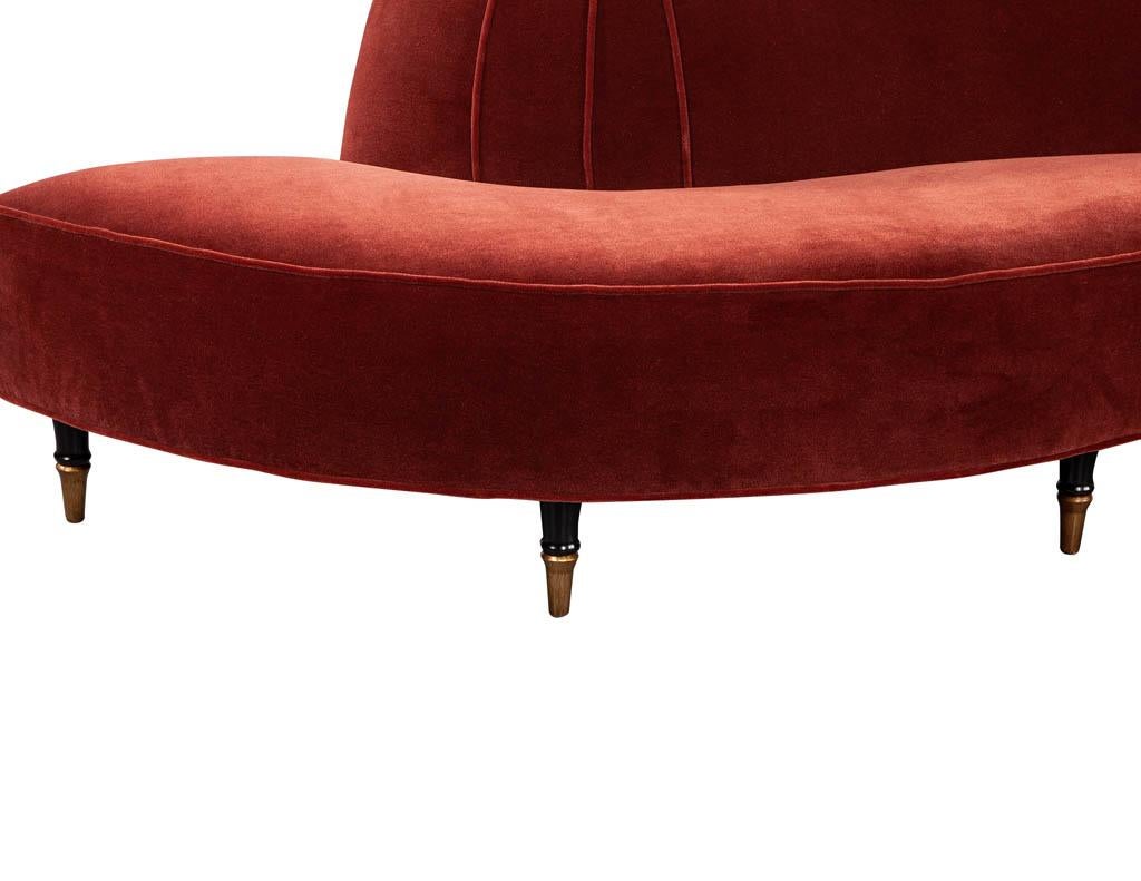Vintage Mid-Century Modern Curved Sofa in Rustic Red Mohair 3