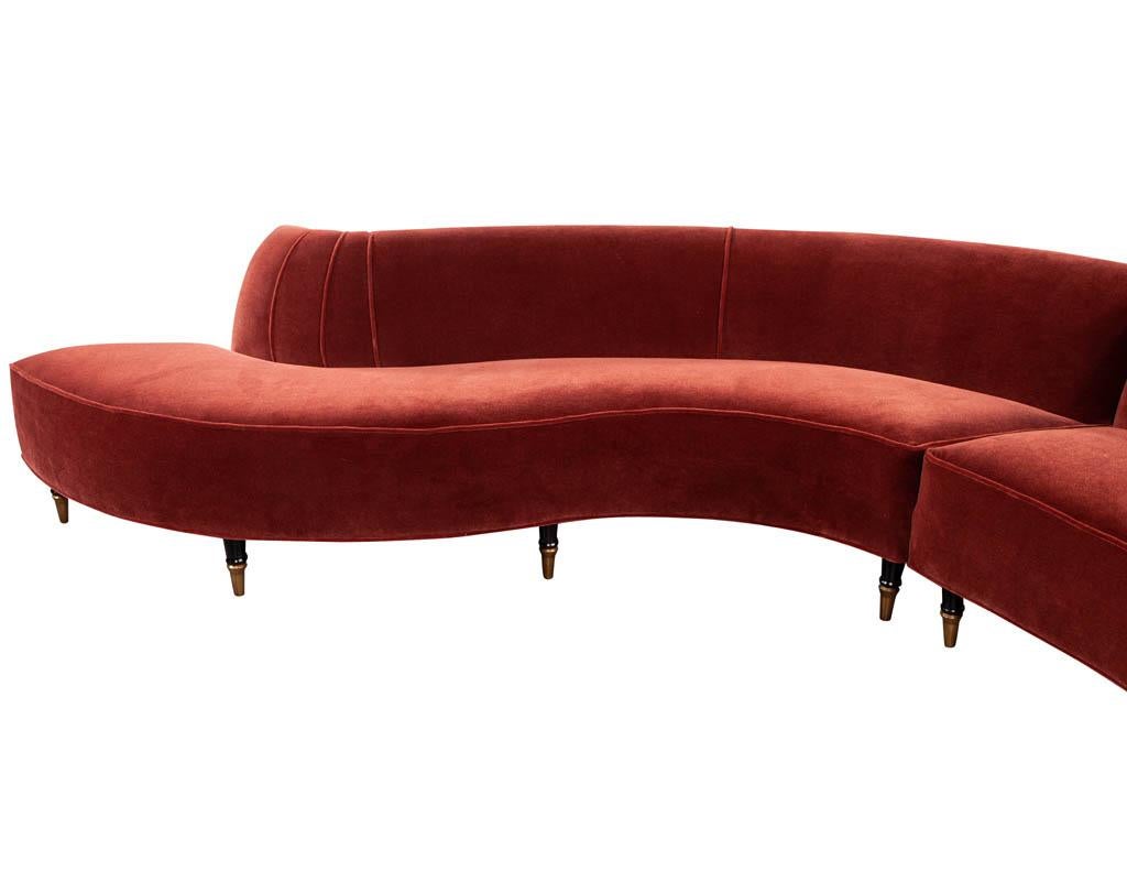 Vintage Mid-Century Modern Curved Sofa in Rustic Red Mohair 4