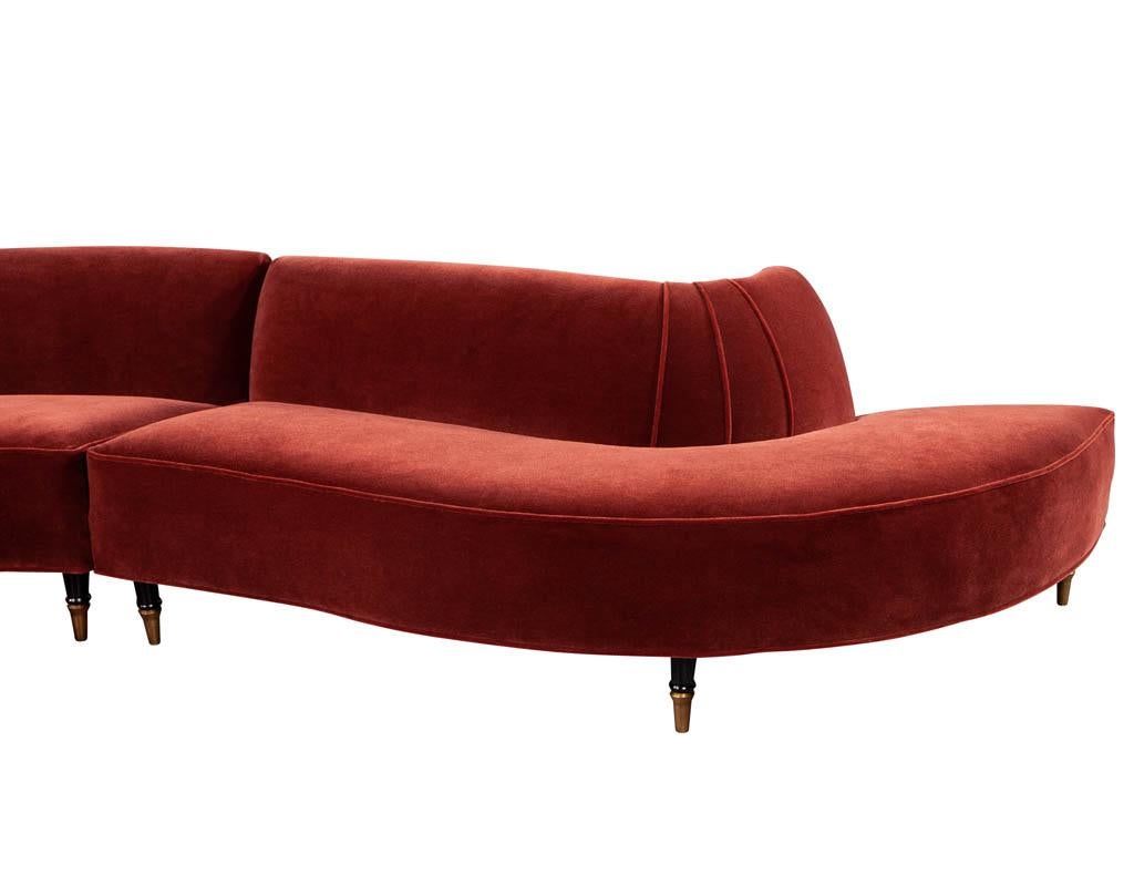 Vintage Mid-Century Modern Curved Sofa in Rustic Red Mohair 5