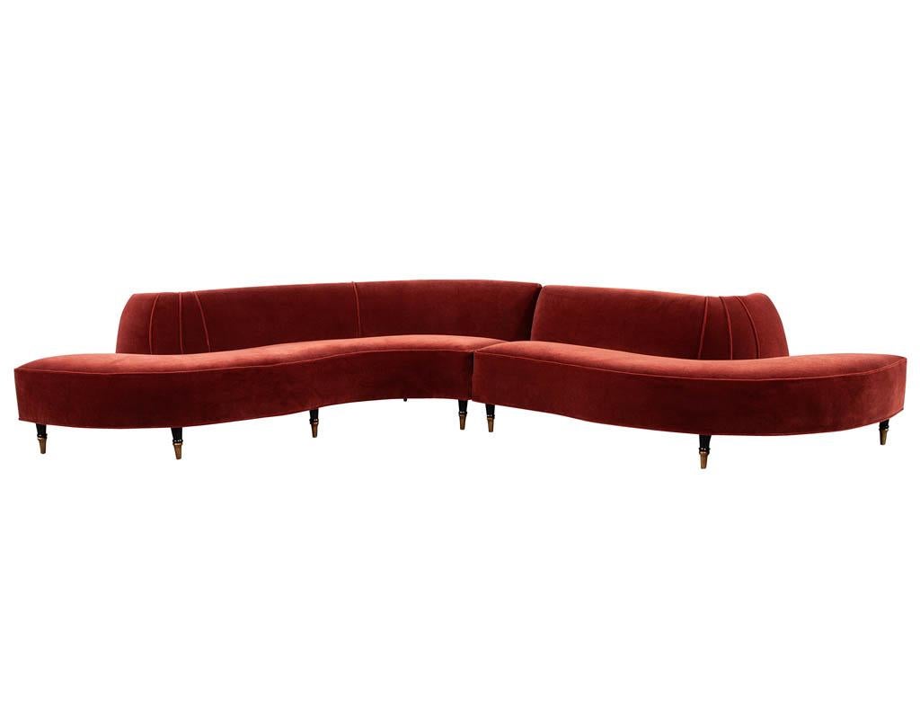 Vintage Mid-Century Modern Curved Sofa in Rustic Red Mohair 6