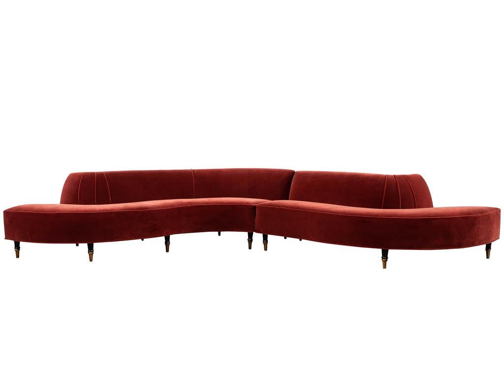 Vintage Mid-Century Modern Curved Sofa in Rustic Red Mohair 7