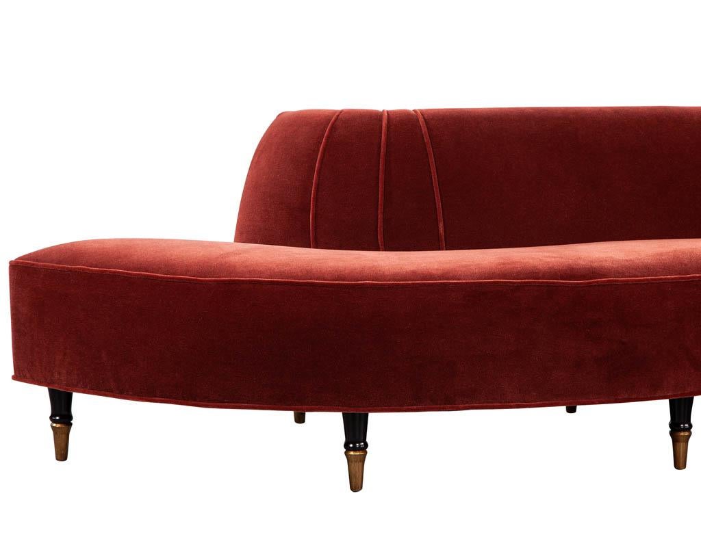 Vintage Mid-Century Modern Curved Sofa in Rustic Red Mohair 8