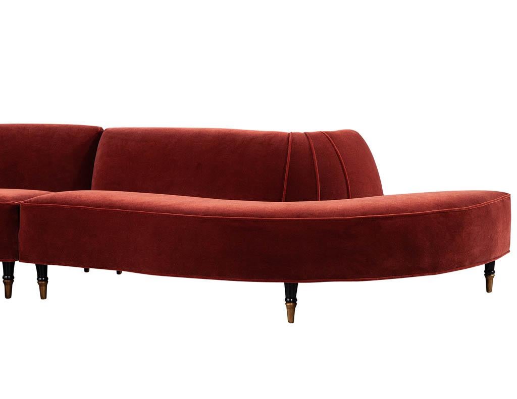 Vintage Mid-Century Modern Curved Sofa in Rustic Red Mohair 9