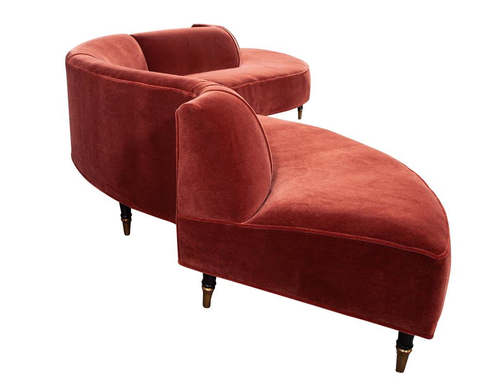 Vintage Mid-Century Modern Curved Sofa in Rustic Red Mohair 10