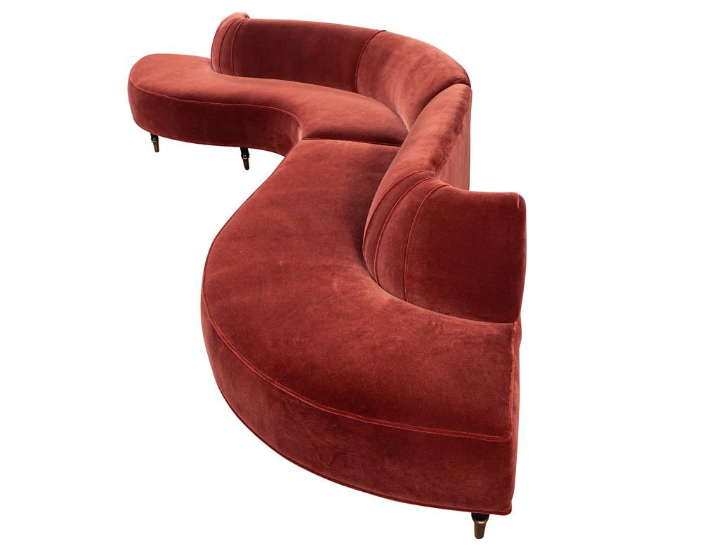 Vintage Mid-Century Modern Curved Sofa in Rustic Red Mohair 11