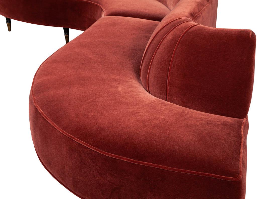 Vintage Mid-Century Modern Curved Sofa in Rustic Red Mohair 12