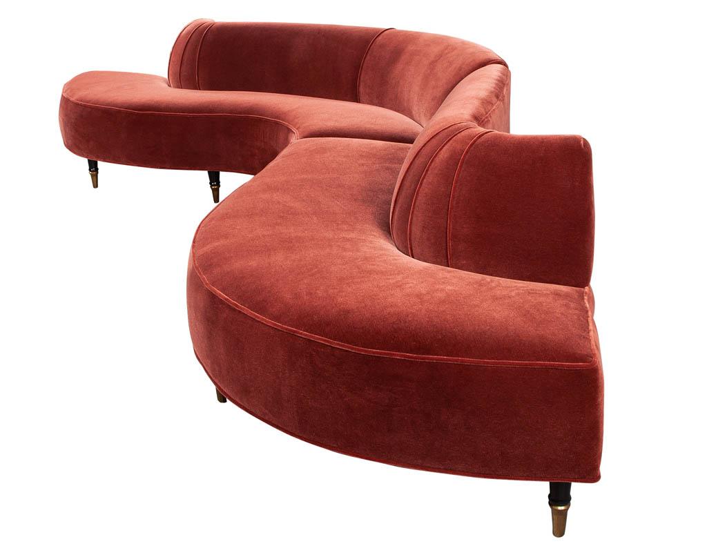 American Vintage Mid-Century Modern Curved Sofa in Rustic Red Mohair