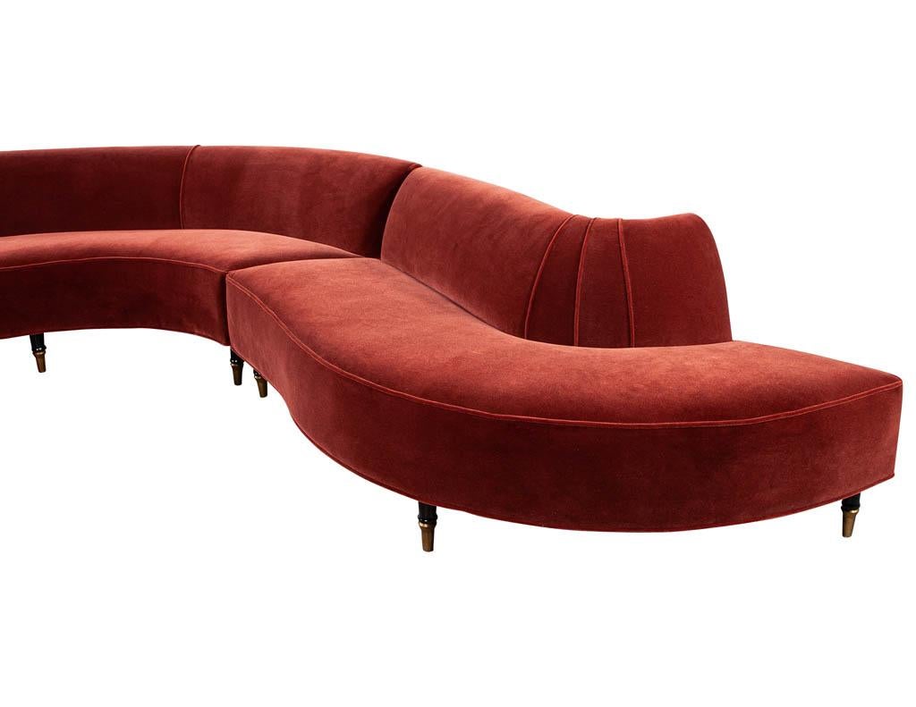 Vintage Mid-Century Modern Curved Sofa in Rustic Red Mohair In Excellent Condition In North York, ON