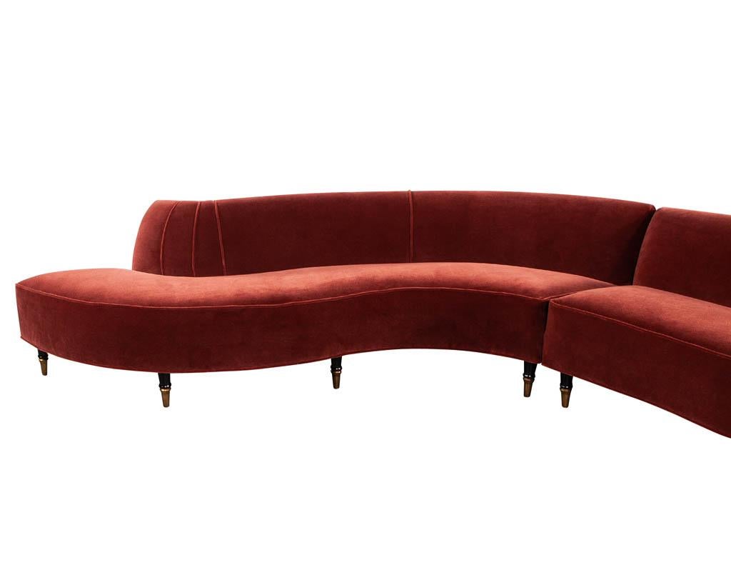 Mid-20th Century Vintage Mid-Century Modern Curved Sofa in Rustic Red Mohair
