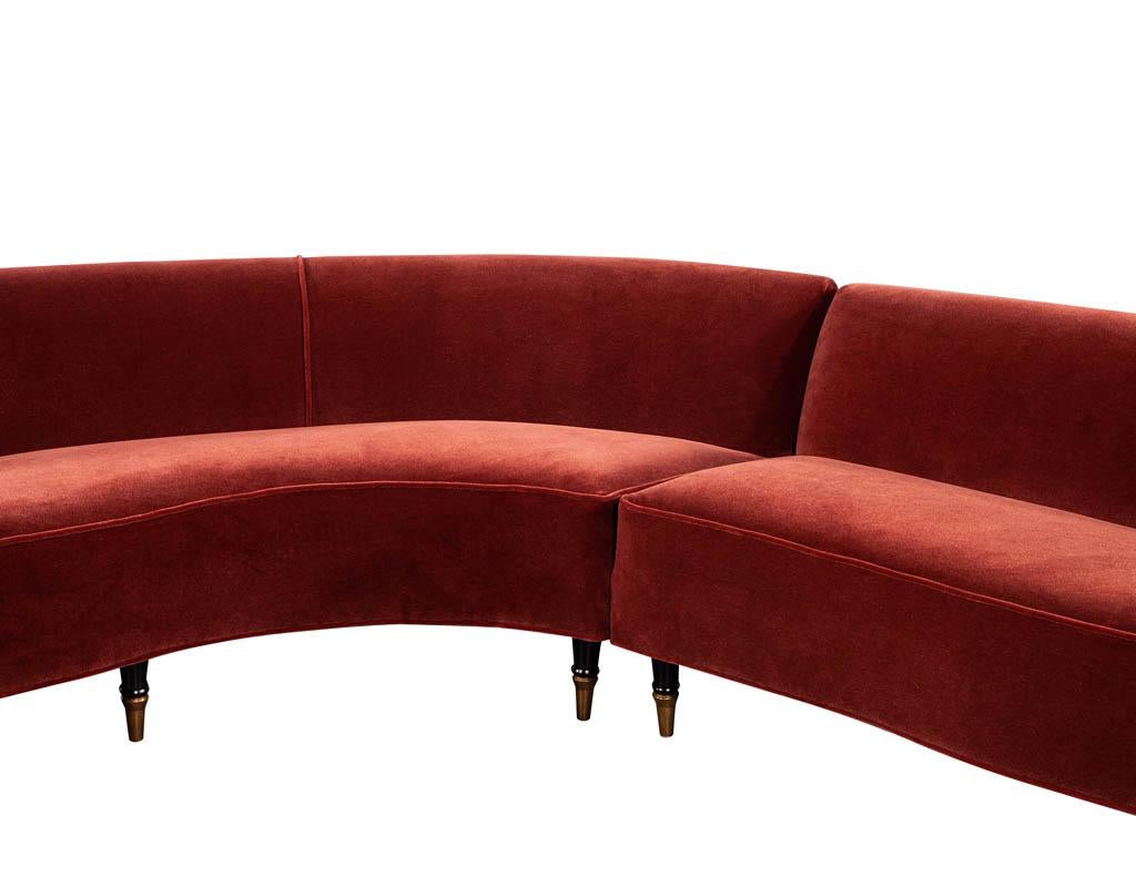 Vintage Mid-Century Modern Curved Sofa in Rustic Red Mohair 1