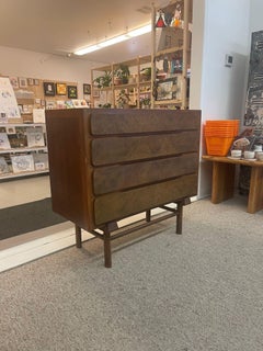 Vintage Mid Century Modern Custom Made Oak Dresser With Burl Accent.