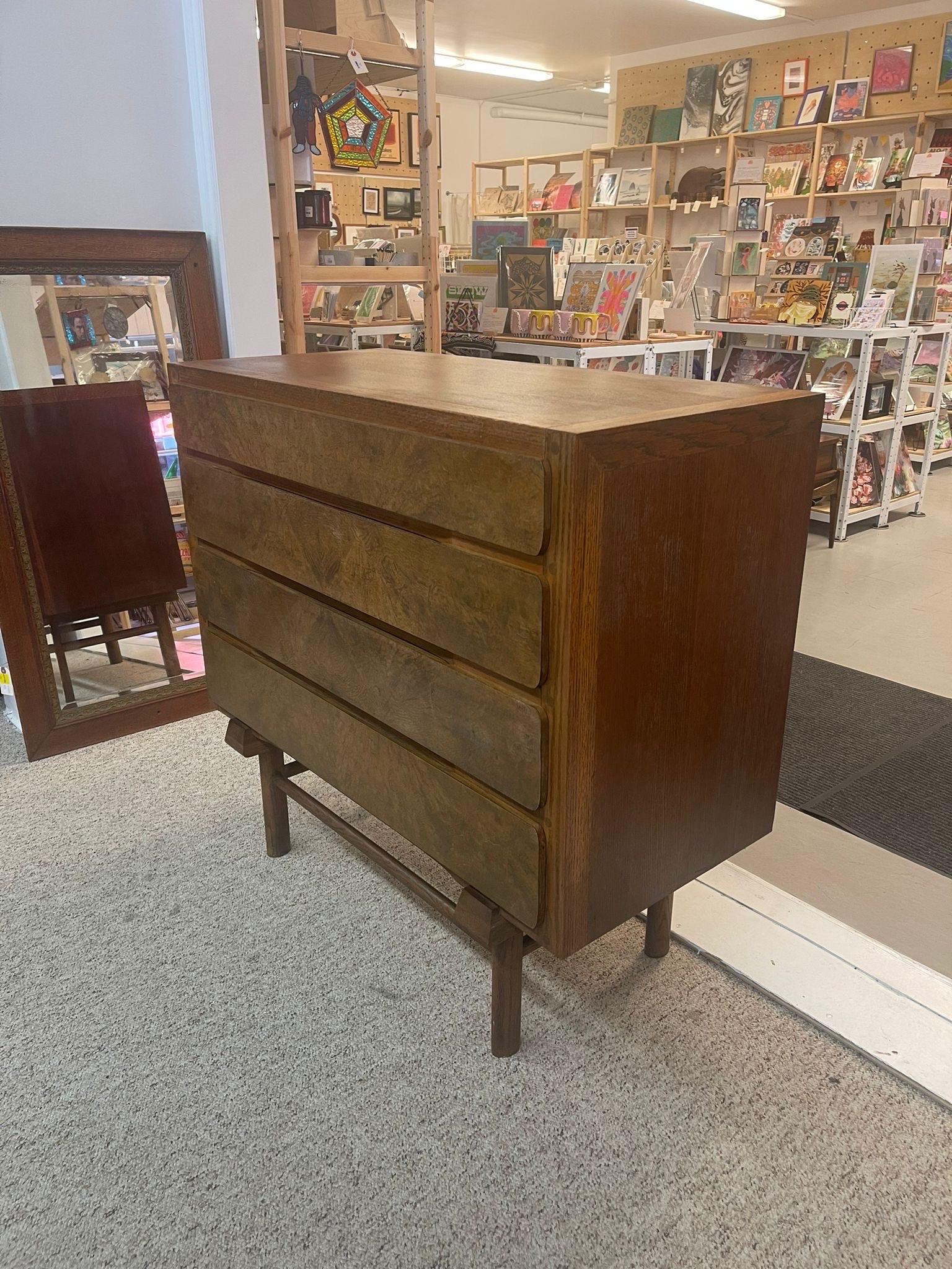 Mid-Century Modern Vintage Mid Century Modern Custom Made Oak Dresser With Burl Accent. For Sale