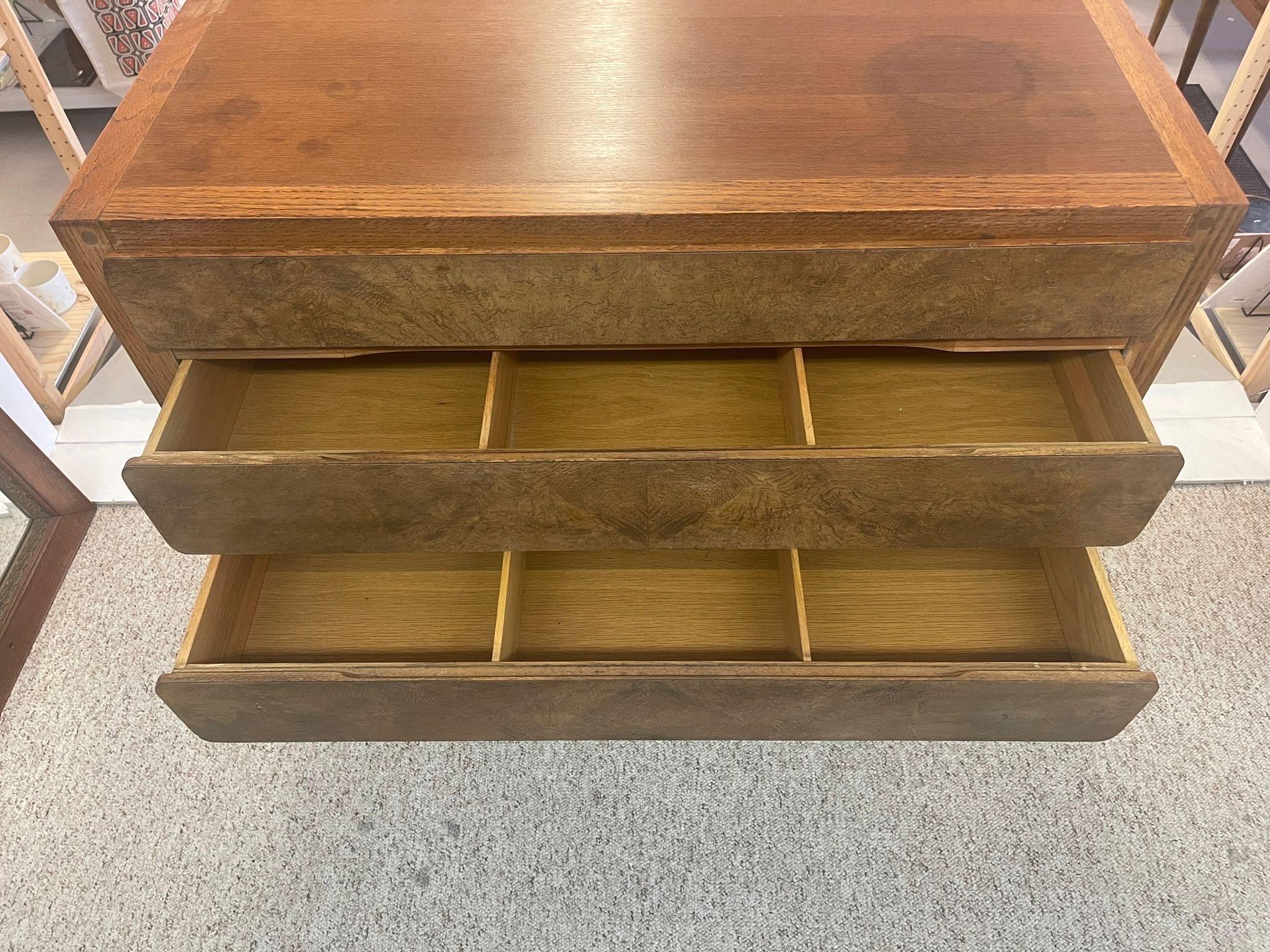 Wood Vintage Mid Century Modern Custom Made Oak Dresser With Burl Accent. For Sale