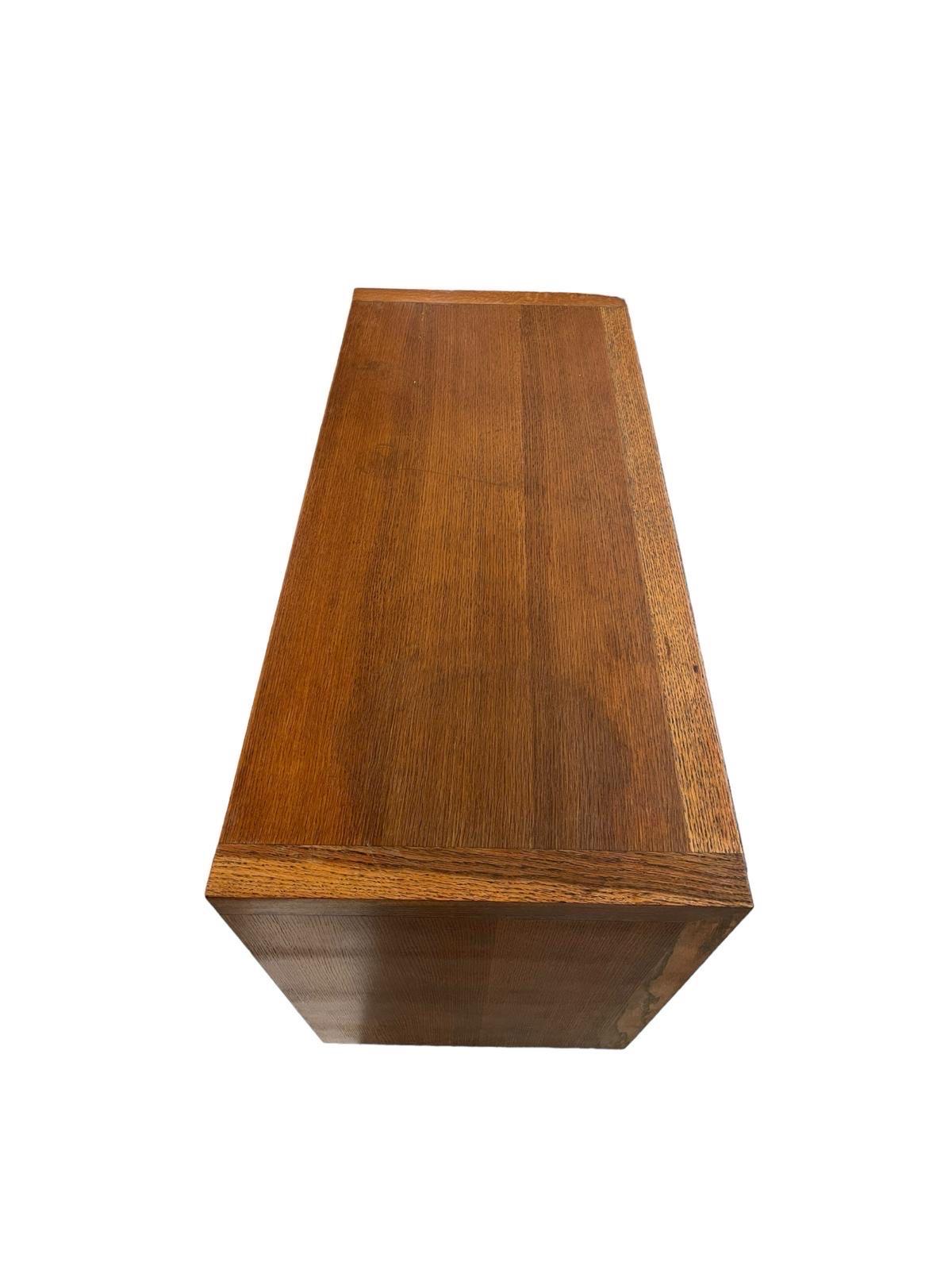Vintage Mid Century Modern Custom Made Oak Dresser With Burl Accent. For Sale 3