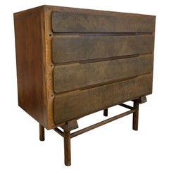 Vintage Mid Century Modern Custom Made Oak Dresser With Burl Accent.
