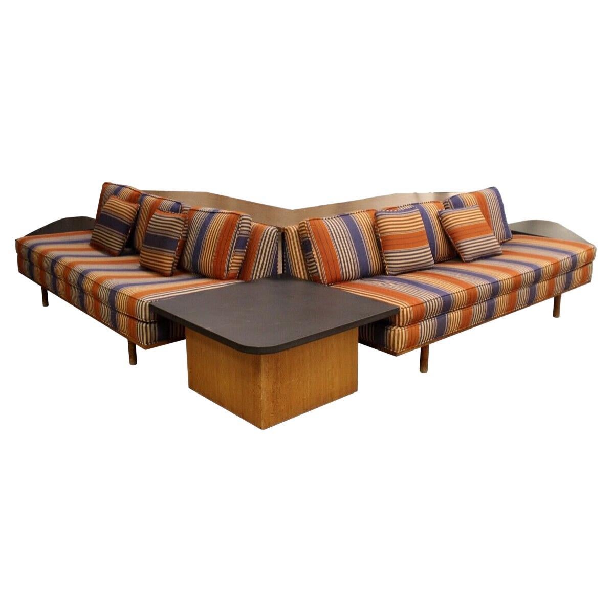 Vintage Mid-Century Modern Custom Sofa Set W/ Slate Top Side Tables and  Console at 1stDibs