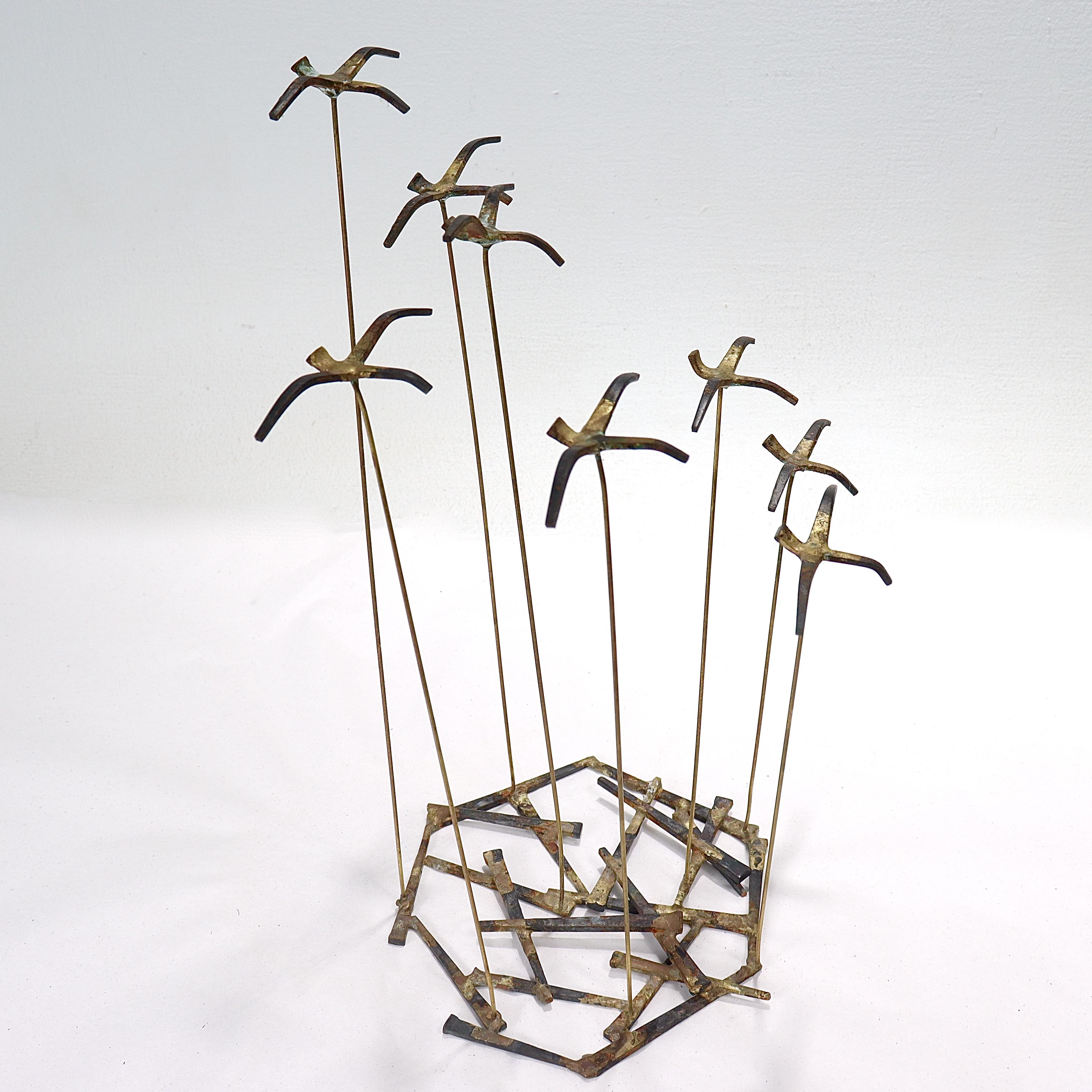 Vintage Mid-Century Modern Cut Square Nail Curtis Jere Style Birds Sculpture  For Sale 7