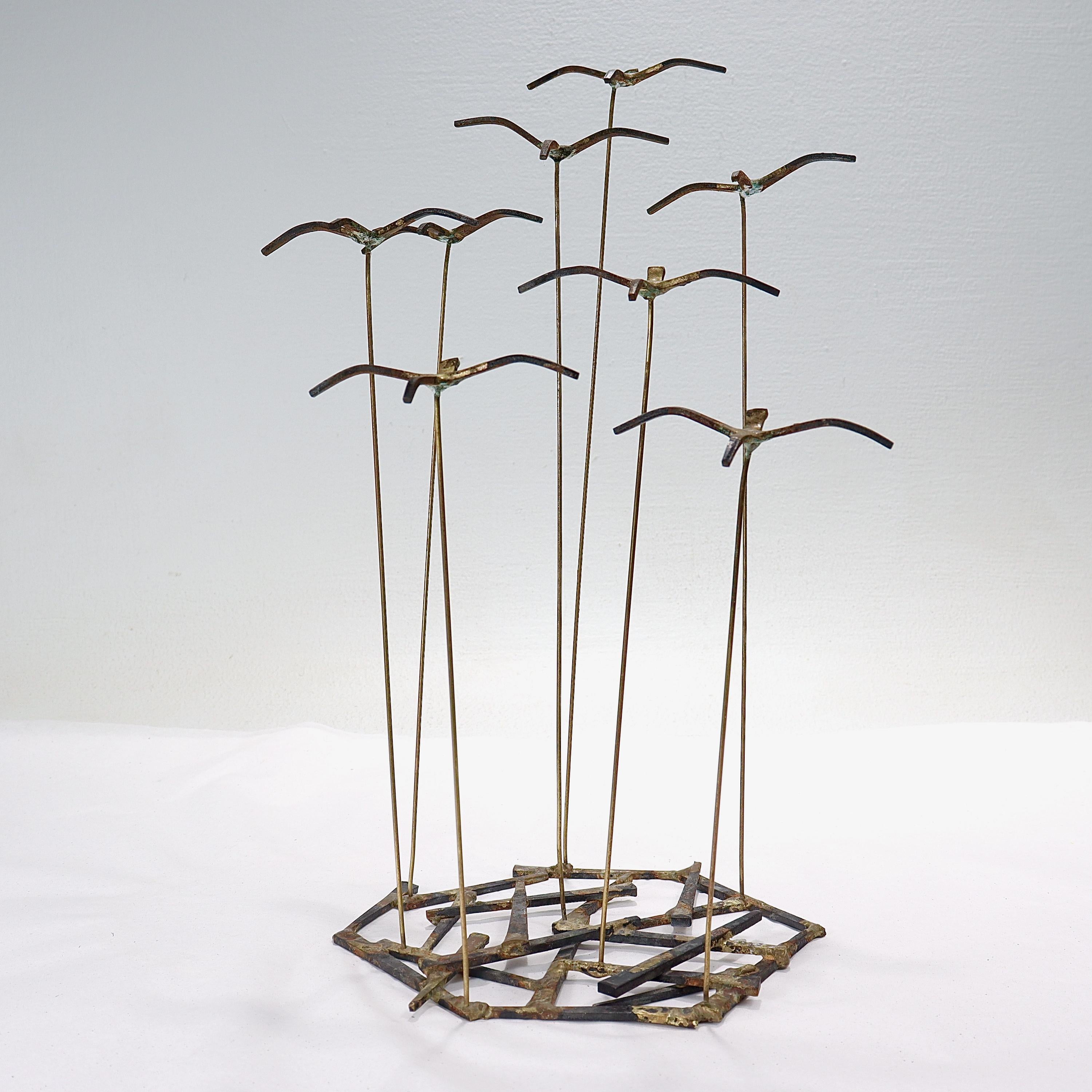 American Vintage Mid-Century Modern Cut Square Nail Curtis Jere Style Birds Sculpture  For Sale