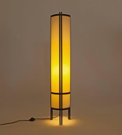 Vintage Mid-Century Modern Cylindrical Standing Floor Lamp, Cream Linen Shade