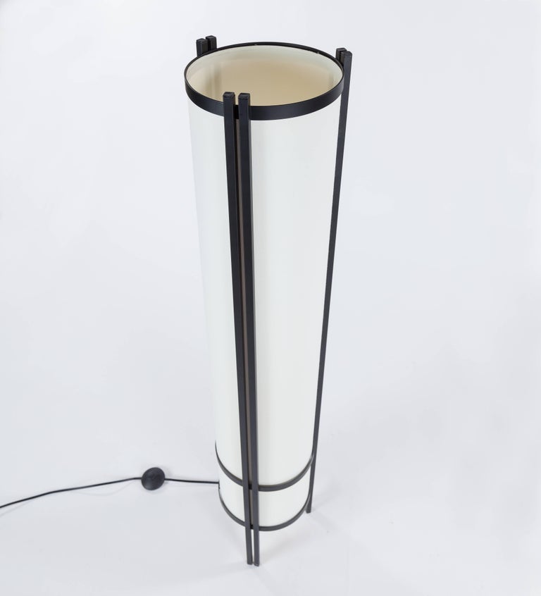 Vintage MidCentury Modern Cylindrical Standing Floor Lamp, Cream Linen