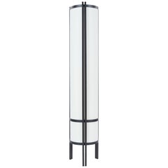 Vintage Mid-Century Modern Cylindrical Standing Floor Lamp, Cream Linen Shade