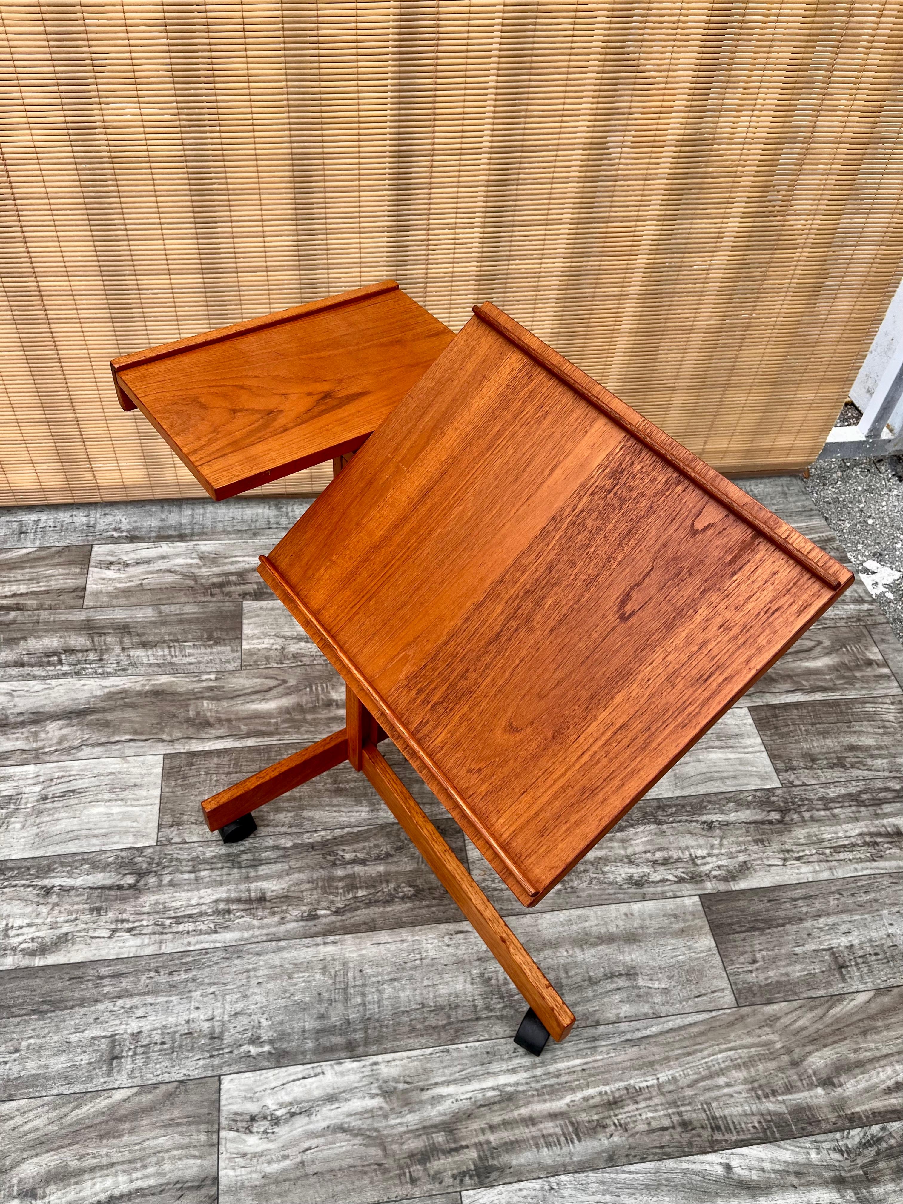 Vintage Mid-Century Modern Danish Adjustable Rolling Tray Table / Cart 4