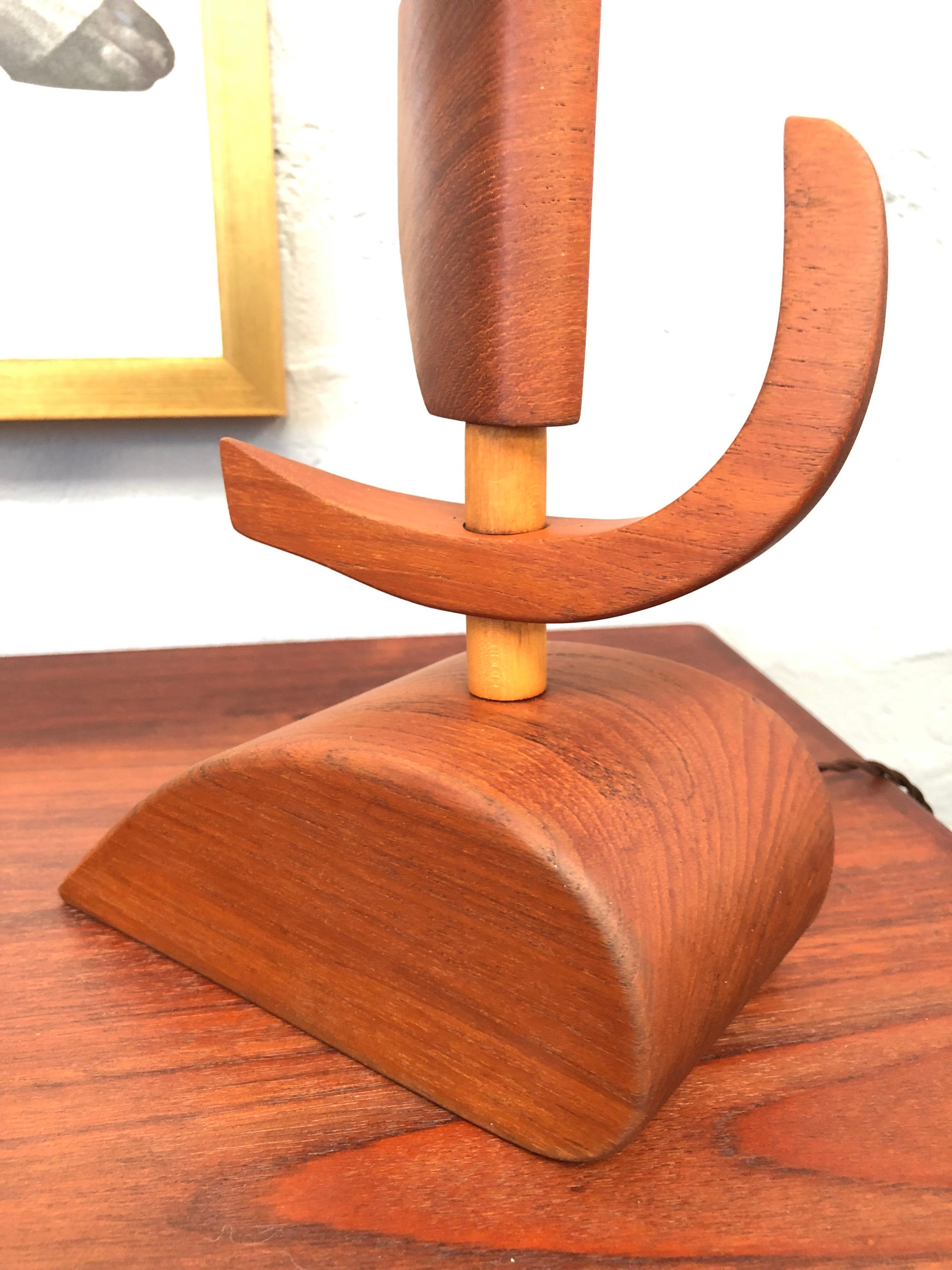 Vintage Mid Century Modern Danish Artisan Prototype Teak Table Lamp For Sale 5