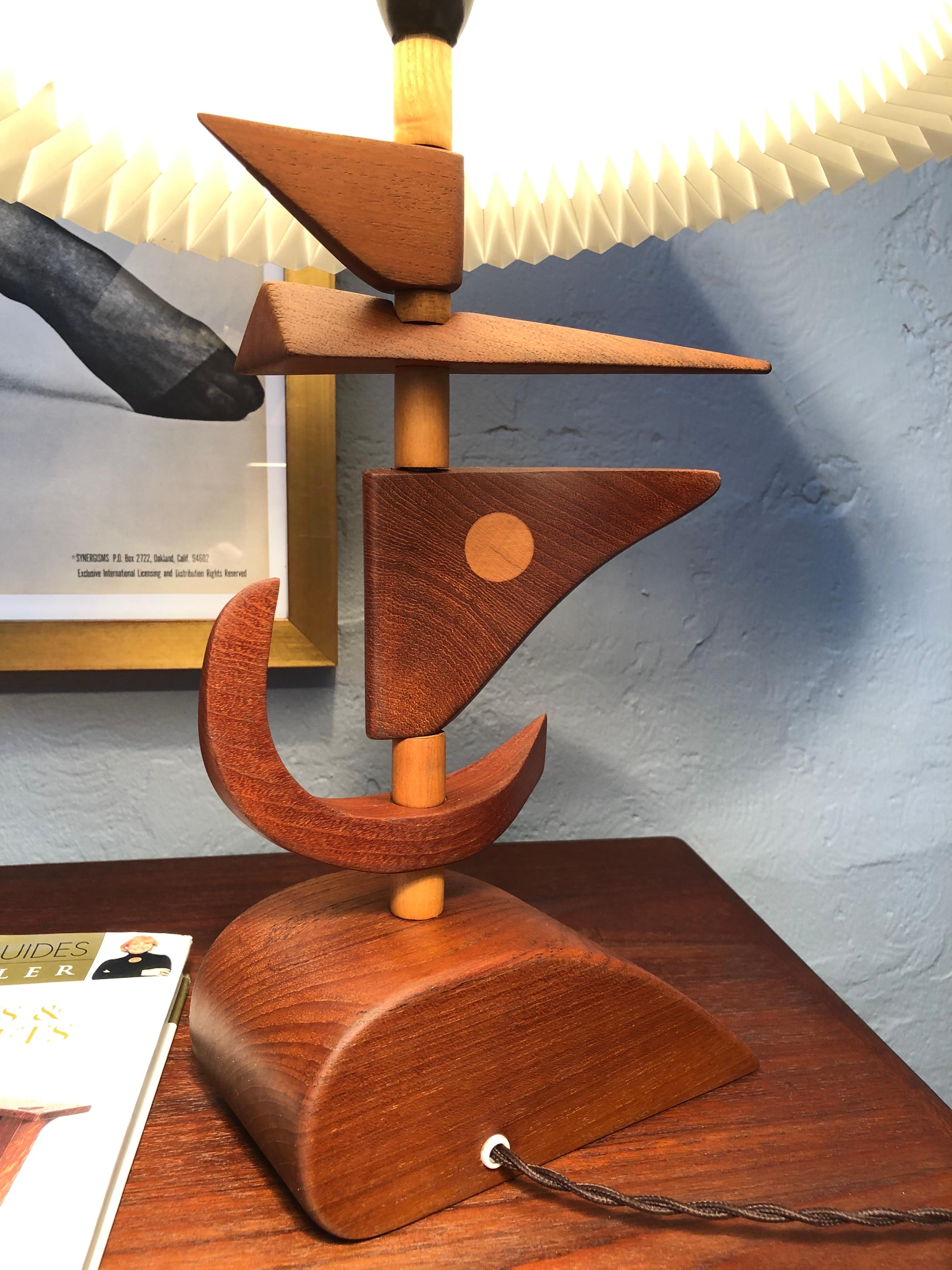 Vintage Mid Century Modern Danish Artisan Prototype Teak Table Lamp For Sale 1