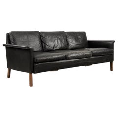 Vintage Mid-Century Modern Danish Black Leather 3-Seater Sofa from Mio, 1960s