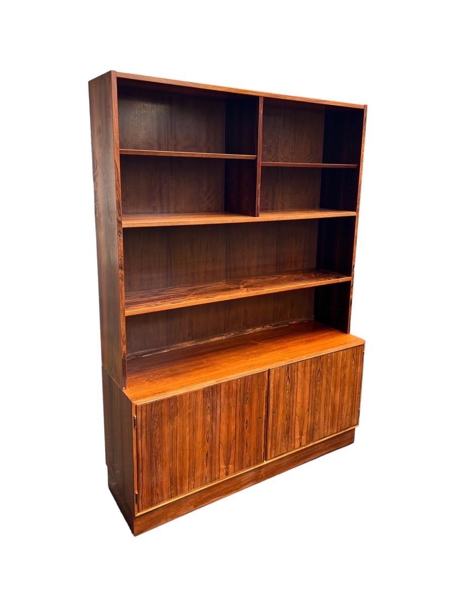 Wood Vintage Mid Century Modern Danish Bookcase Shelf Cabinet by Hundevad with Key For Sale