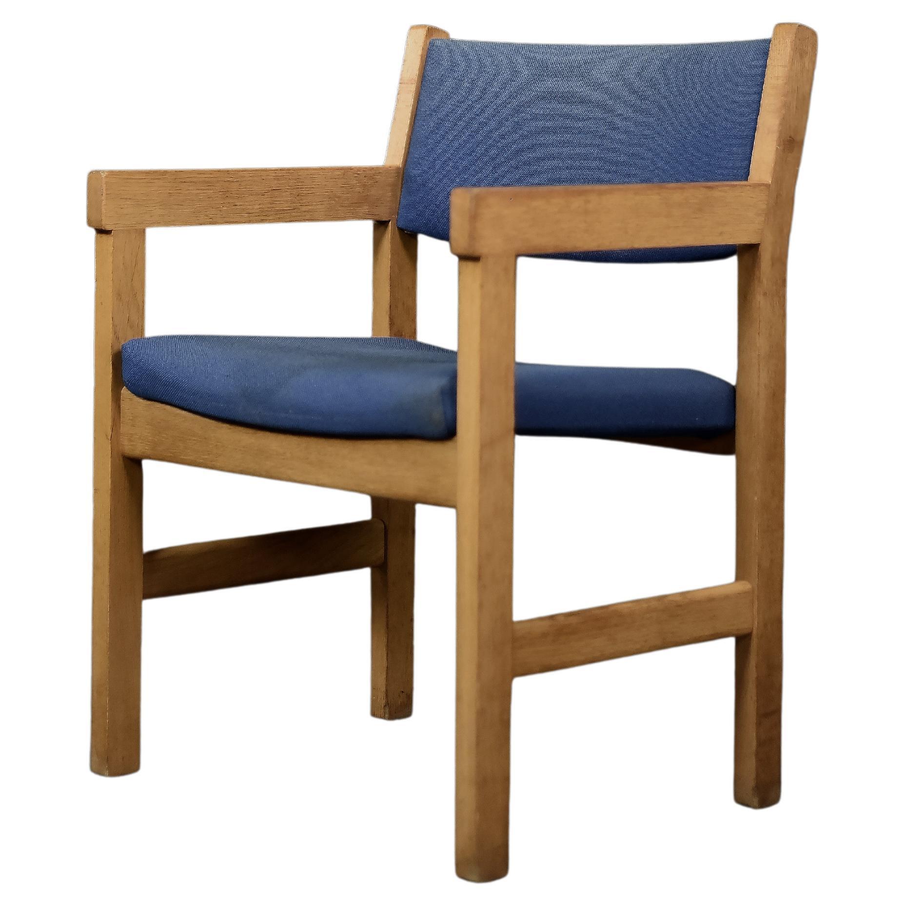 Vintage Mid-Century Modern Danish Oak & Blue Fabric Chair by Hans J. Wegner For Sale