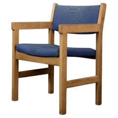 Vintage Mid-Century Modern Danish Oak & Blue Fabric Chair by Hans J. Wegner