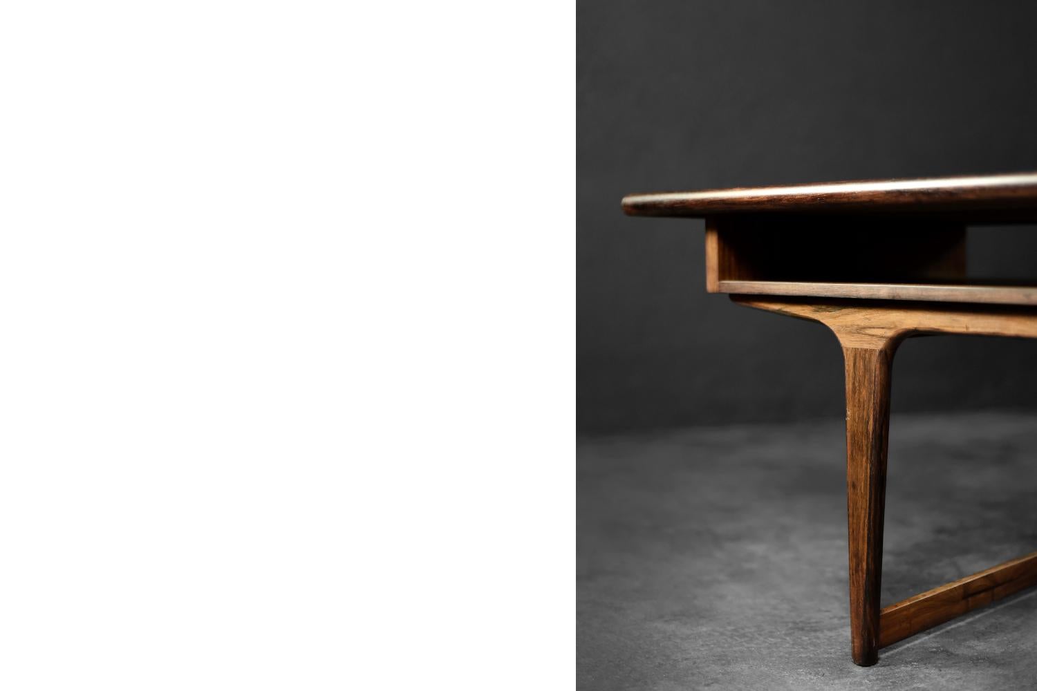 Vintage Mid-Century Modern Danish Rosewood Coffee Table with Shelf, 1960s For Sale 8