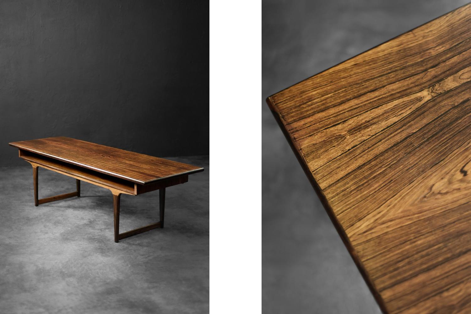 Vintage Mid-Century Modern Danish Rosewood Coffee Table with Shelf, 1960s For Sale 9