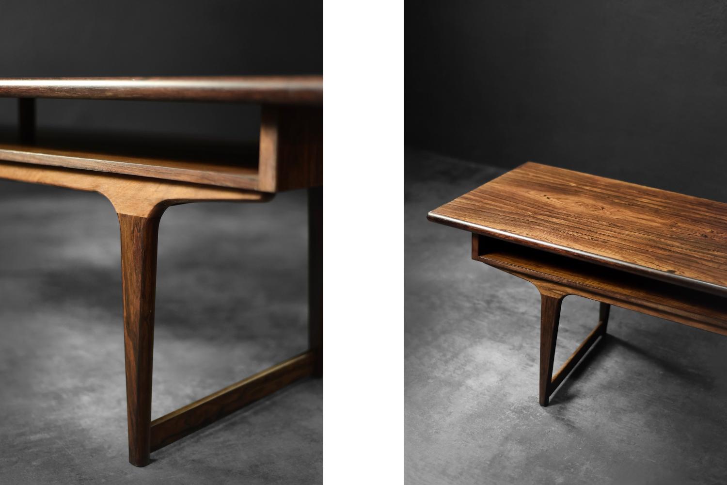 Vintage Mid-Century Modern Danish Rosewood Coffee Table with Shelf, 1960s For Sale 1
