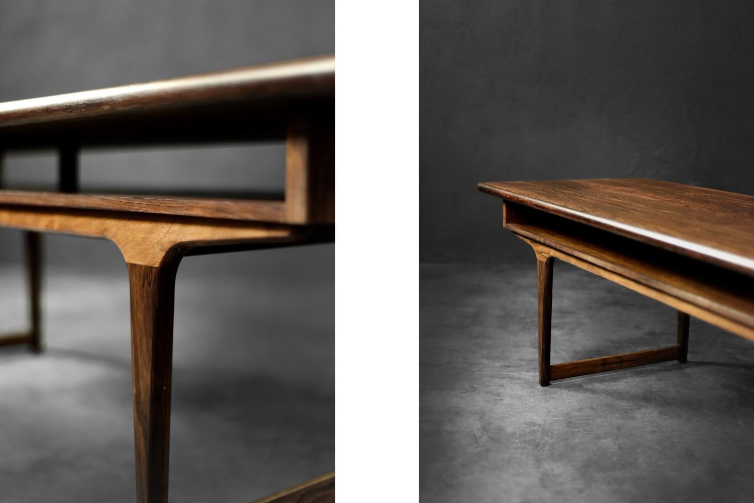 Vintage Mid-Century Modern Danish Rosewood Coffee Table with Shelf, 1960s For Sale 3