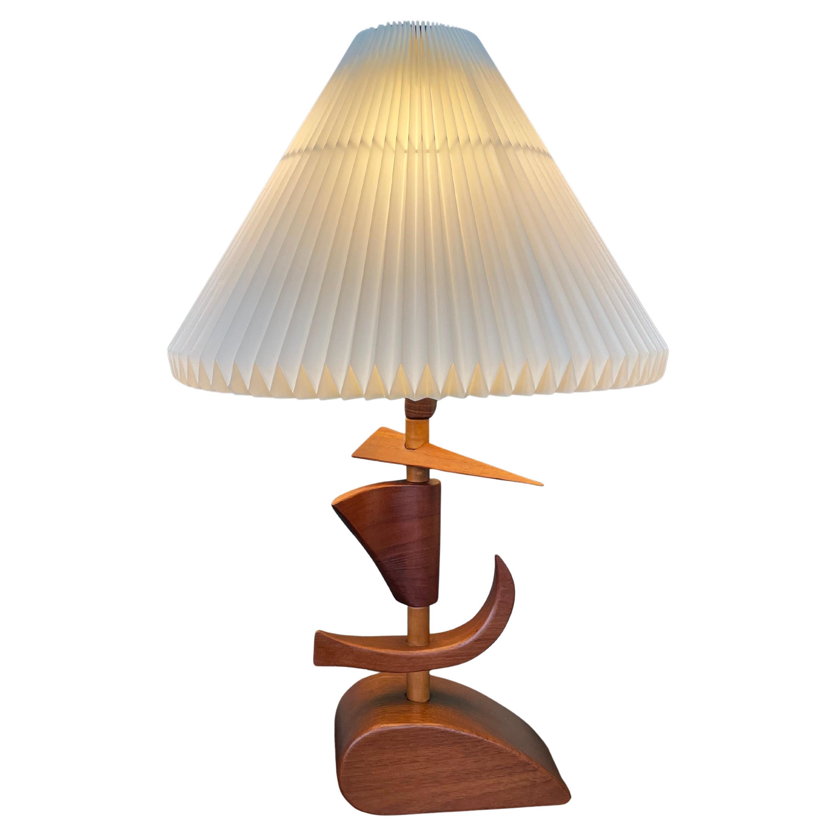 Vintage Mid Century Modern Danish Sculptural Teak Table Lamp For Sale