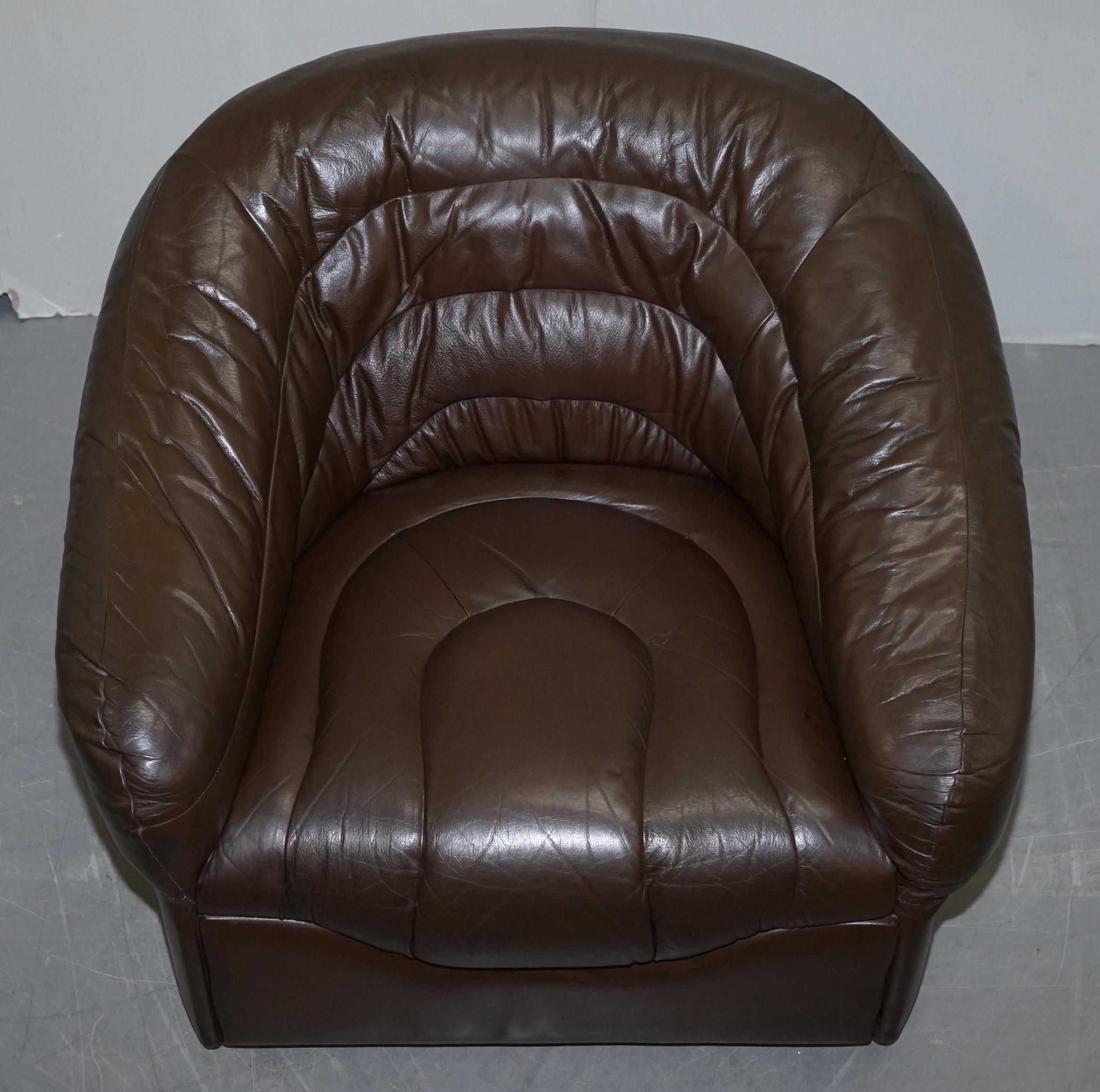 Vintage Mid-Century Modern Danish Style Brown Leather Sofa & Armchair Suite 7