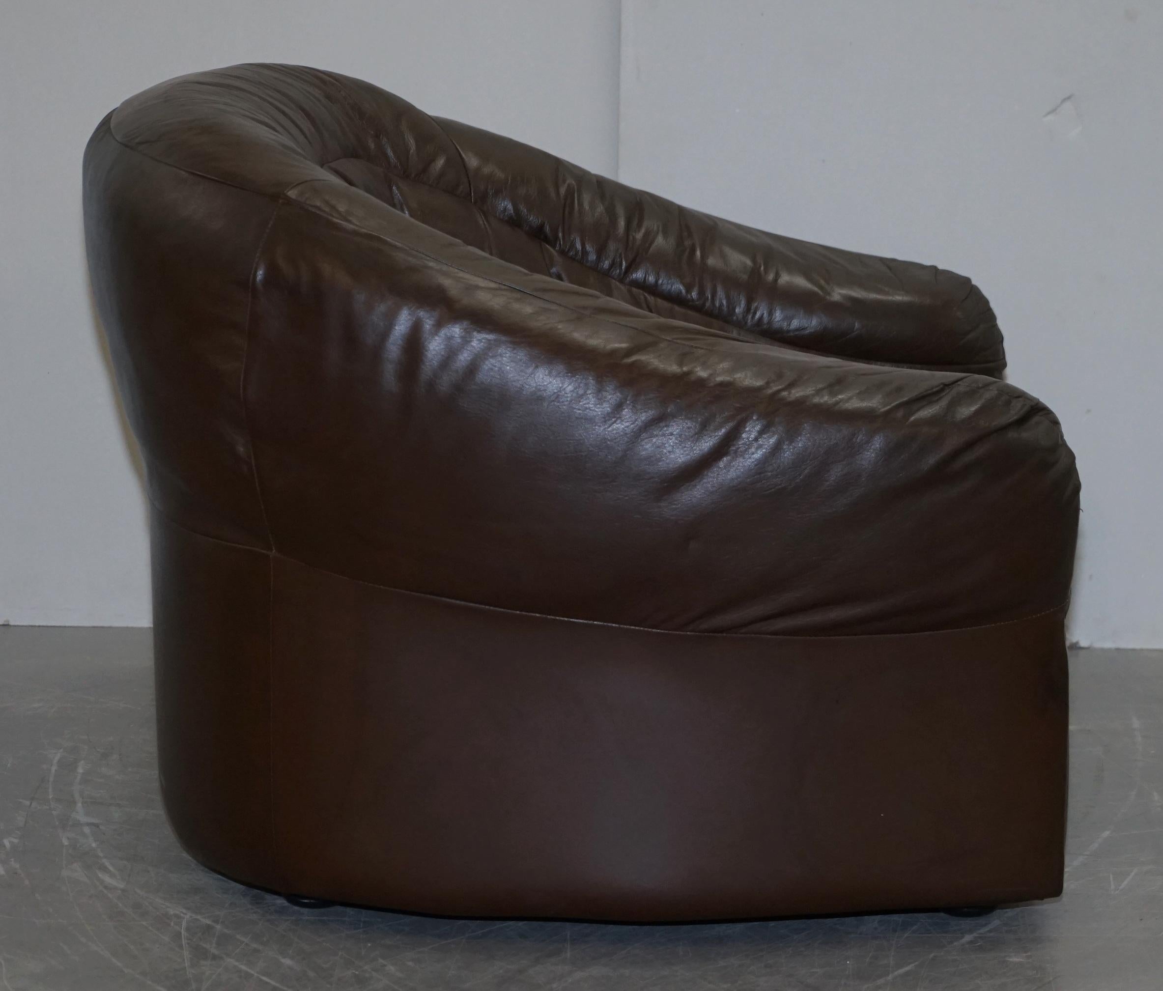 Vintage Mid-Century Modern Danish Style Brown Leather Sofa & Armchair Suite 8